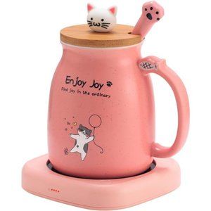 Smart Coffee Mug Warmer & Cute Cat Mug Set, Beverage Cup Warmer for Desk Home